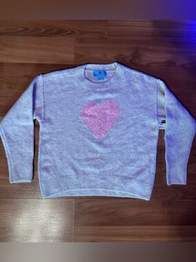 CeCe Cream Crewneck Sweater with Pink Sequin Heart